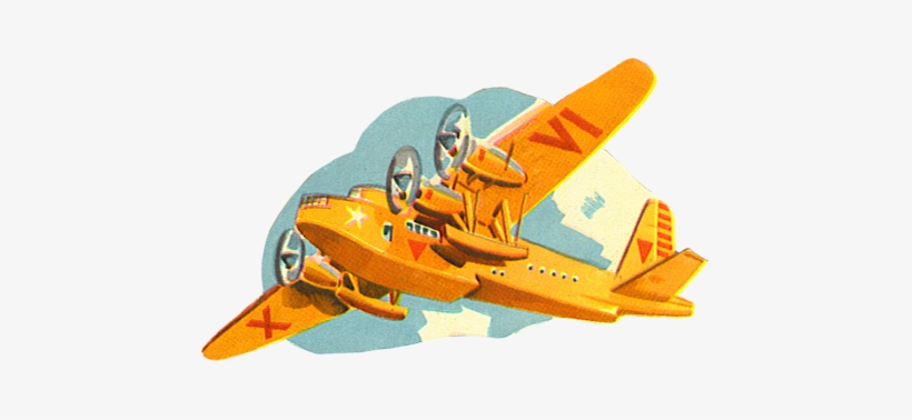 Airplane Scrap Image, Orange Airplane Clip Art - Vintage Airplane Png, transparent png