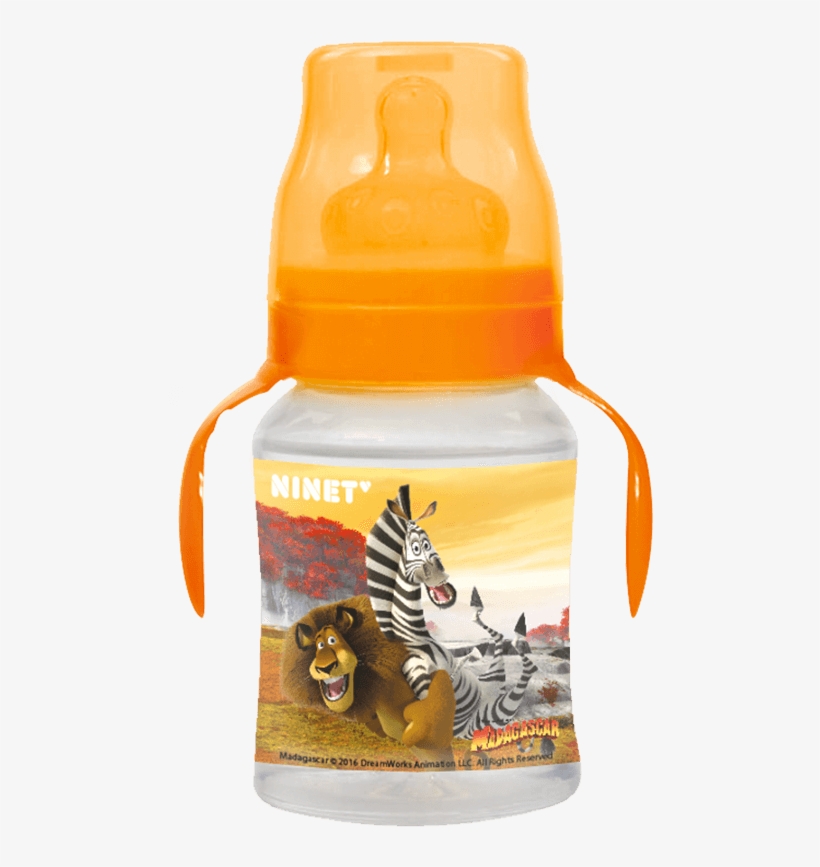 Biberón Madagascar De Boca Ancha Con Agarradera Naranja - Water Bottle, transparent png