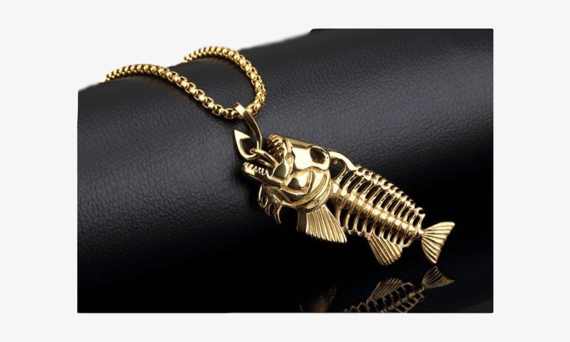 Silver, Gold Or Black Necklace Pendant Fish Bone Pattern - Necklace, transparent png