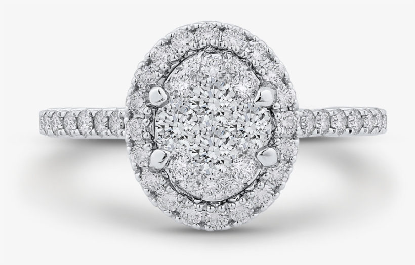 14k Two-tone Gold Round Cut Diamond Oval Shape Halo - Engagement Ring, transparent png
