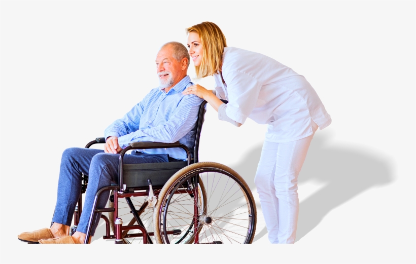 Old Man In A Wheelchair Assisted By Her Caregiver - Old Man Wheelchair Png, transparent png