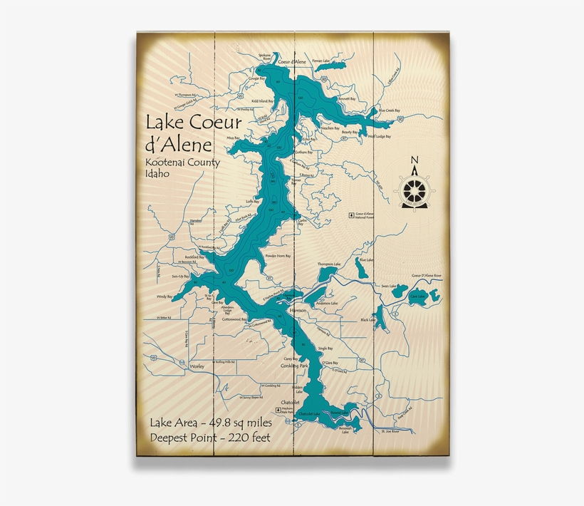 Coeur D'alene Map Sign - Lake Coeur D Alene Map, transparent png