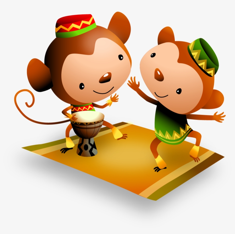 Vector Cartoon Monkey Cute Dancing Drums 1063*978 Transprent - Kwanzaa Animals, transparent png