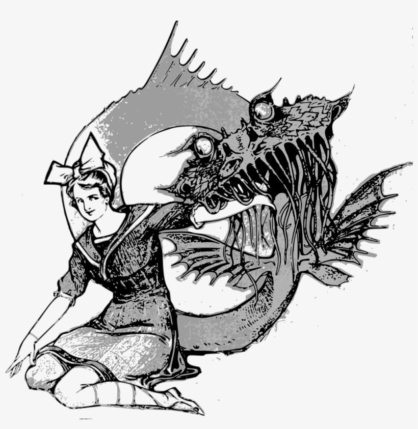 A Girl And Her Sea Monster - Sea Monster Svg, transparent png