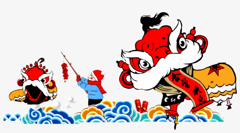 Hand Painted Cartoon Lion Dance Classical Decorative - Chinese New Year, transparent png