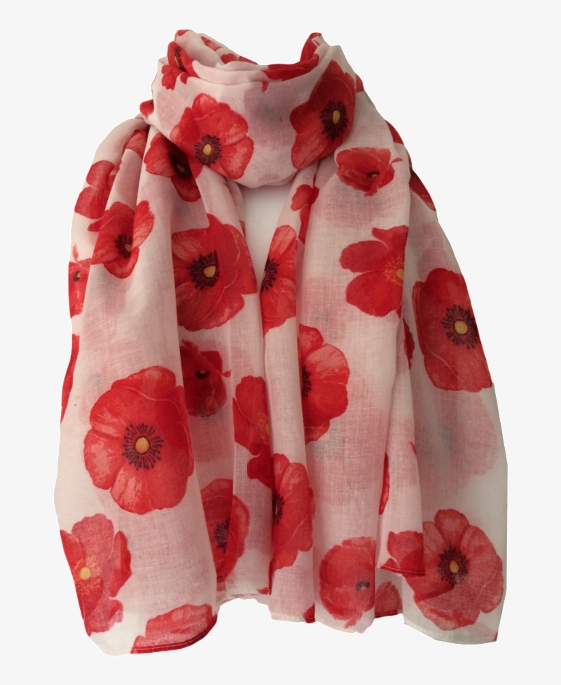 A White Scarf Red Flowers Floral Poppy Print Wrap Ladies - Scarf With Flowers, transparent png