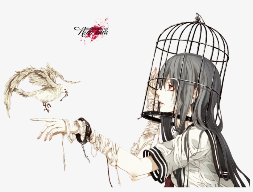 Drawn Birdcage Girl In Cage - Bird Cage Anime, transparent png