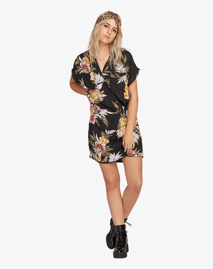 Hilight Logo Black Volcom Volcom Ragn Flower - Dress, transparent png