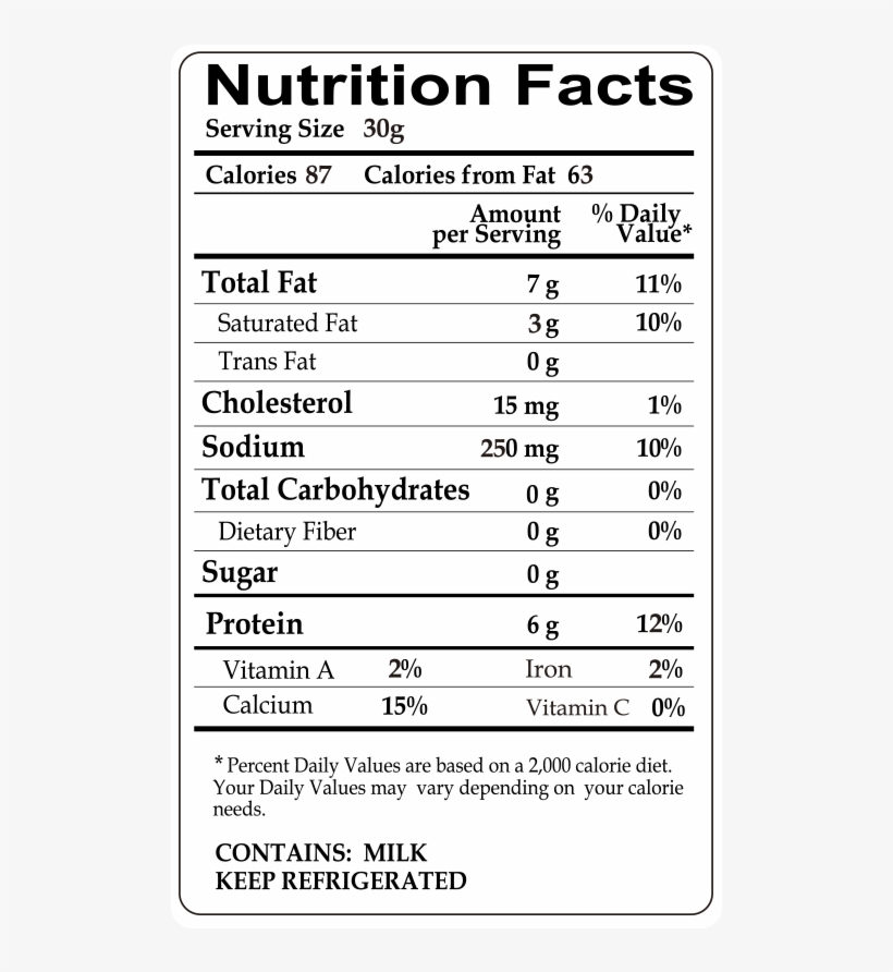 Hence Queso D'hoja - Nutrition Facts, transparent png
