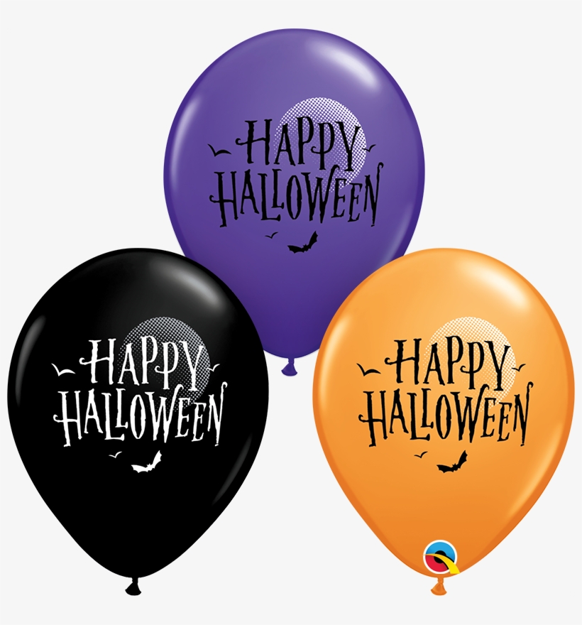 25 Latex Balloons 11" Happy Halloween Moon & Bats - Birthday Orange Balloons, transparent png