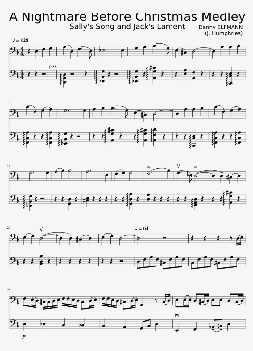 Nightmare Before Christmas Medley "sally's Song" & - Sheet Music, transparent png