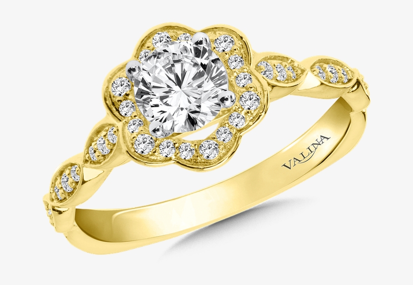 Valina Halo Engagement Ring Mounting In 14k Yellow - Pre-engagement Ring, transparent png