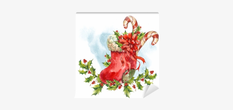Watercolor Greeting Card With Christmas Socks, Ribbon, - Michel Design Works Christmas Pine Apron, transparent png