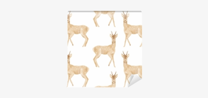 Seamless Watercolor Pattern With Roe Deers Hand Painted - Watercolor Painting, transparent png