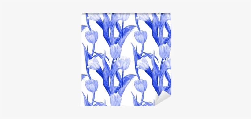 Monochrome Seamless Texture With Blue Tulips For Your - Watercolor Painting, transparent png