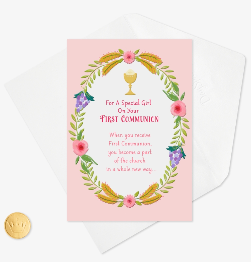Chalice And Wreath Of Flowers First Communion Card - First Communion, transparent png