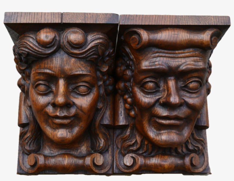 Italian Antique Wall Consoles Carved Heads Very Large - Carving, transparent png