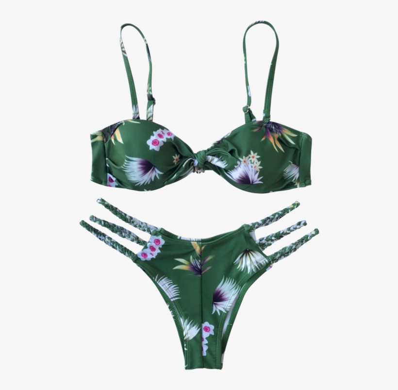 Printed Knotted Bikini Top And Bottoms - Lingerie Top, transparent png