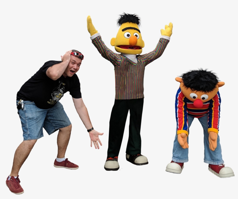 Personbert And Ernie From Sesame Street And A Man - Fun, transparent png