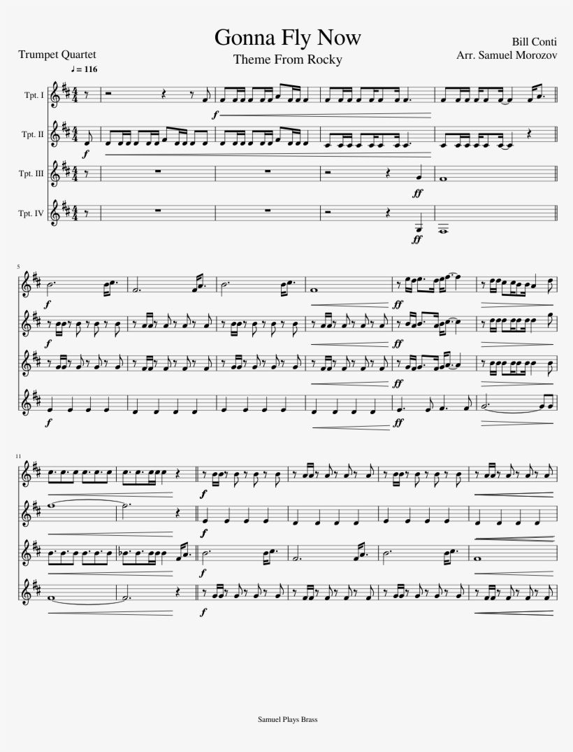 Gonna Fly Now For Trumpet Quartet Arr - Gonna Fly Now Partitura Trompete, transparent png