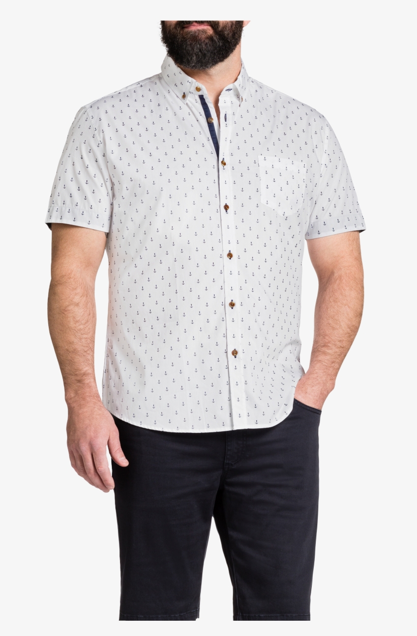 White Anchor Print Shirt - Pocket, transparent png
