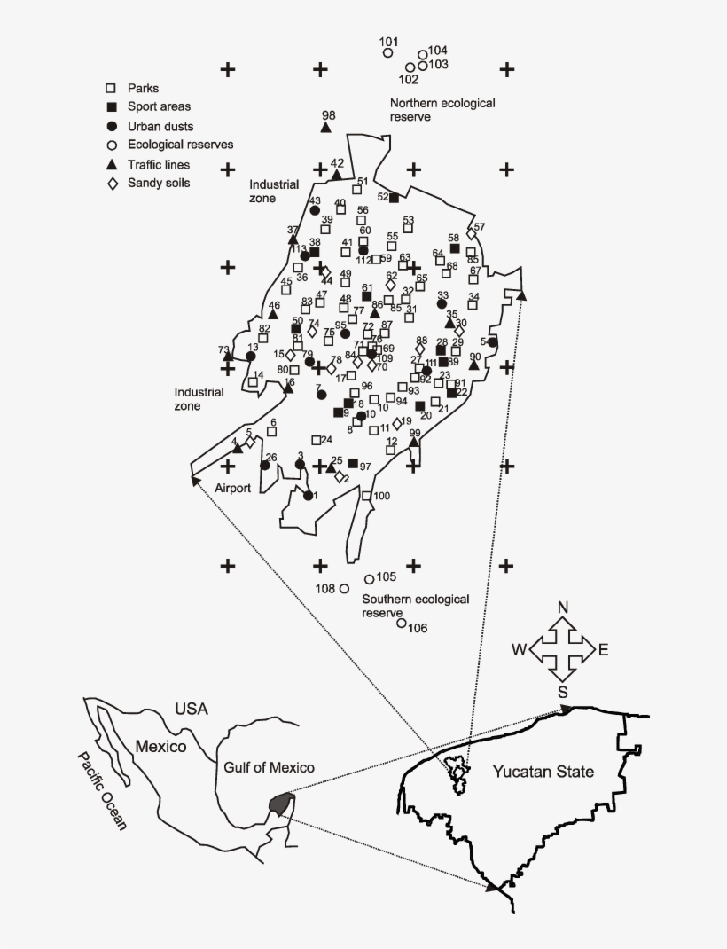 The Schematic Map Of Mérida City Indicating Sampling - Map, transparent png