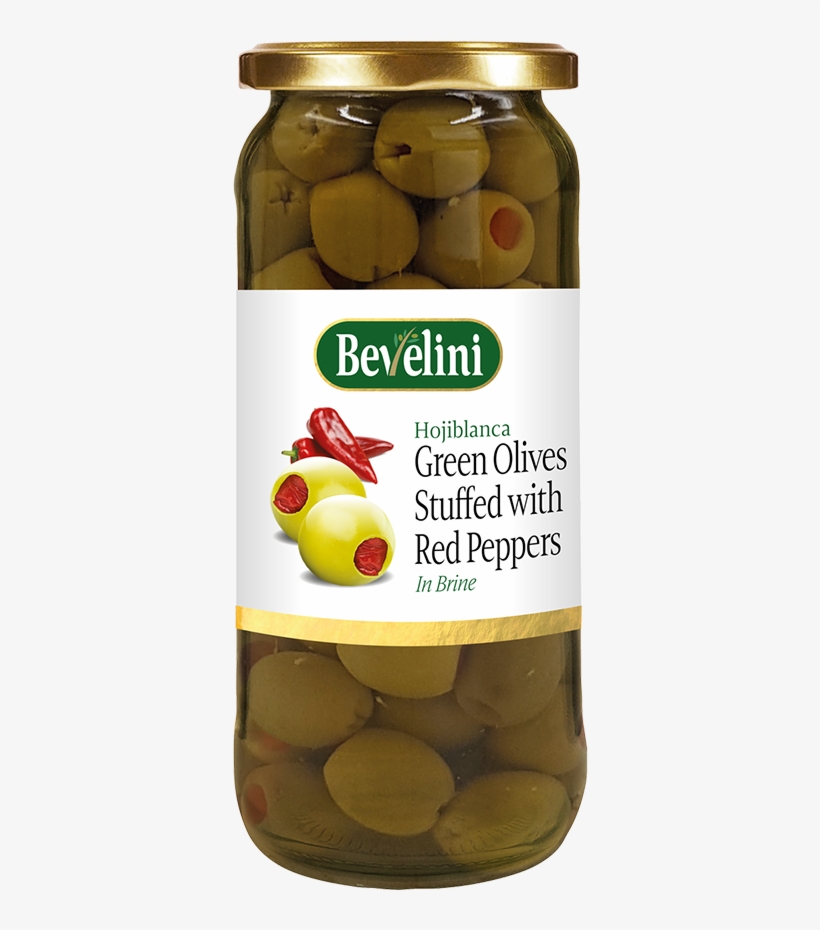Bevelini Green Olives Stuffed With Red Pepper - Olive, transparent png