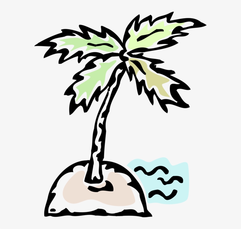 Vector Illustration Of Deserted Island With Palm Tree 586x700 PNG