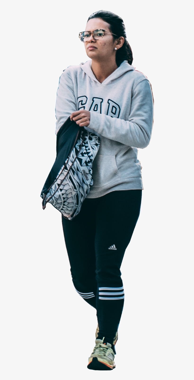 Young Girl Walking While Checking Her Bag - Hoodie, transparent png