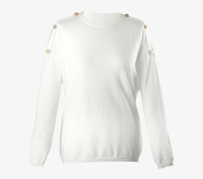 Emilia Gold Button Sleeve Jumper In Cream - Sweater, transparent png