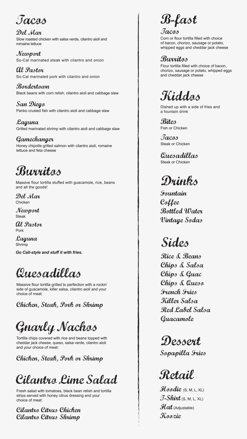 Grapevine, Texas - So Cal Tacos Menu, transparent png