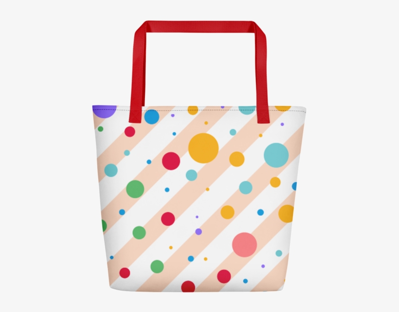 Multi Colored Polka Dots And Stripe Pattern Beach Tote - Beach Bag Mockup, transparent png
