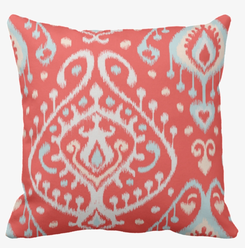 Chic Modern Teal Red Girly Ikat Tribal Pattern Outdoor - Pillow, transparent png