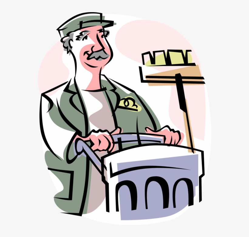 Vector Illustration Of School Janitor Custodian With - Garbage Collector Clip Art, transparent png
