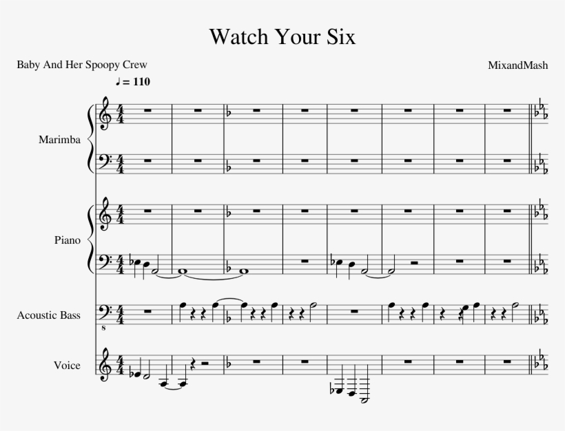 Watch Your Six Sheet Music Composed By Mixandmash 1 - Watch Your 6 Sheet Music, transparent png
