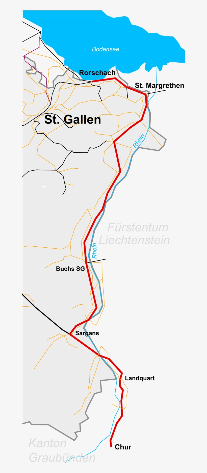 Strecke Chur Sargans Rorschach - Map, transparent png