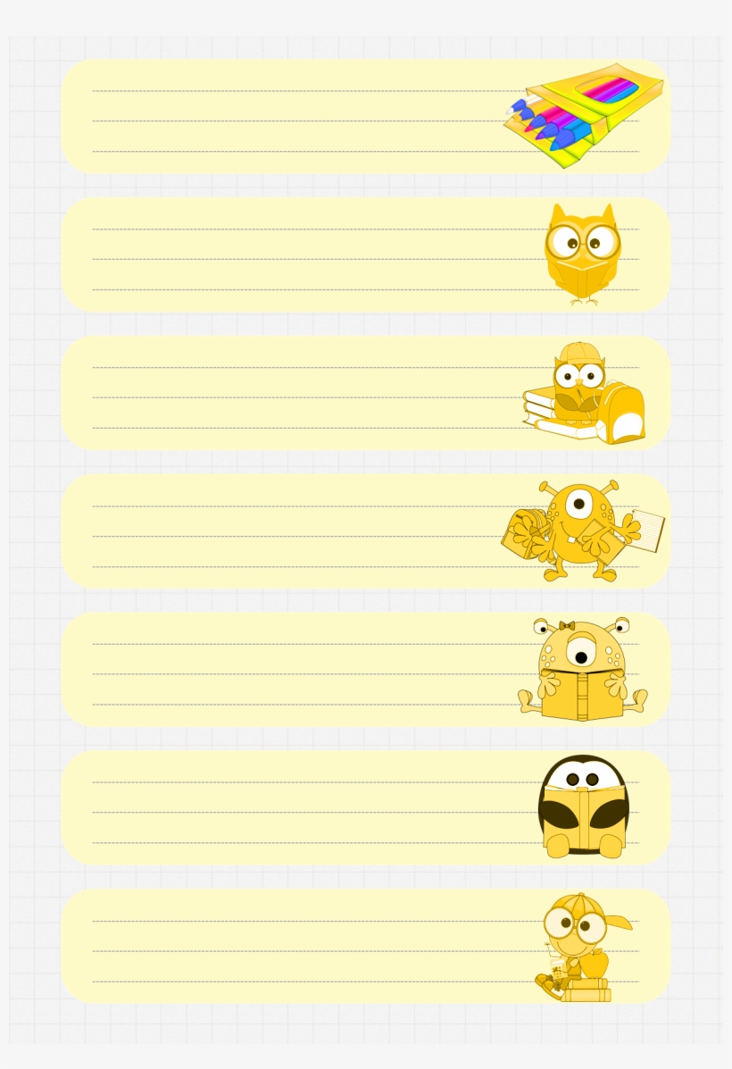 7 Yellow School Book Labels - Smiley, transparent png