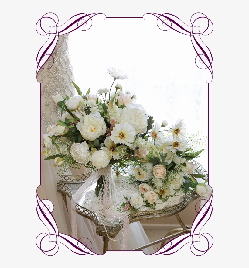 Silk Artificial Rustic Boho Textured White And Pastel - Artificial White Roses Bridal Bouquet, transparent png
