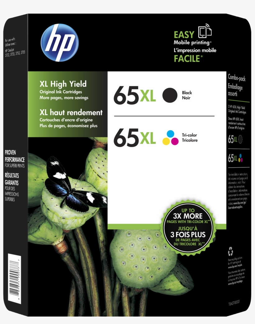 Hp 65xl 2 Pack High Yield Black/tri Color Original - Hp 62 Xl Combo Pack, transparent png