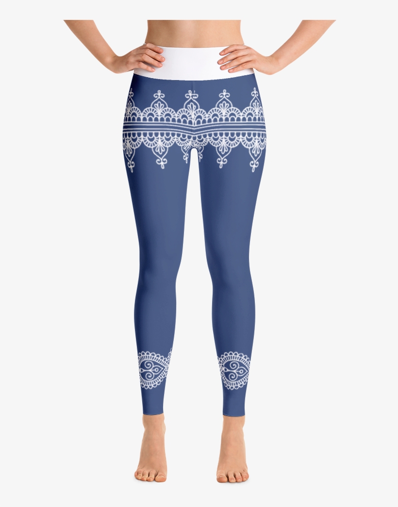 Blue Yoga Leggings With Traditional Indian Borders - Leggings, transparent png