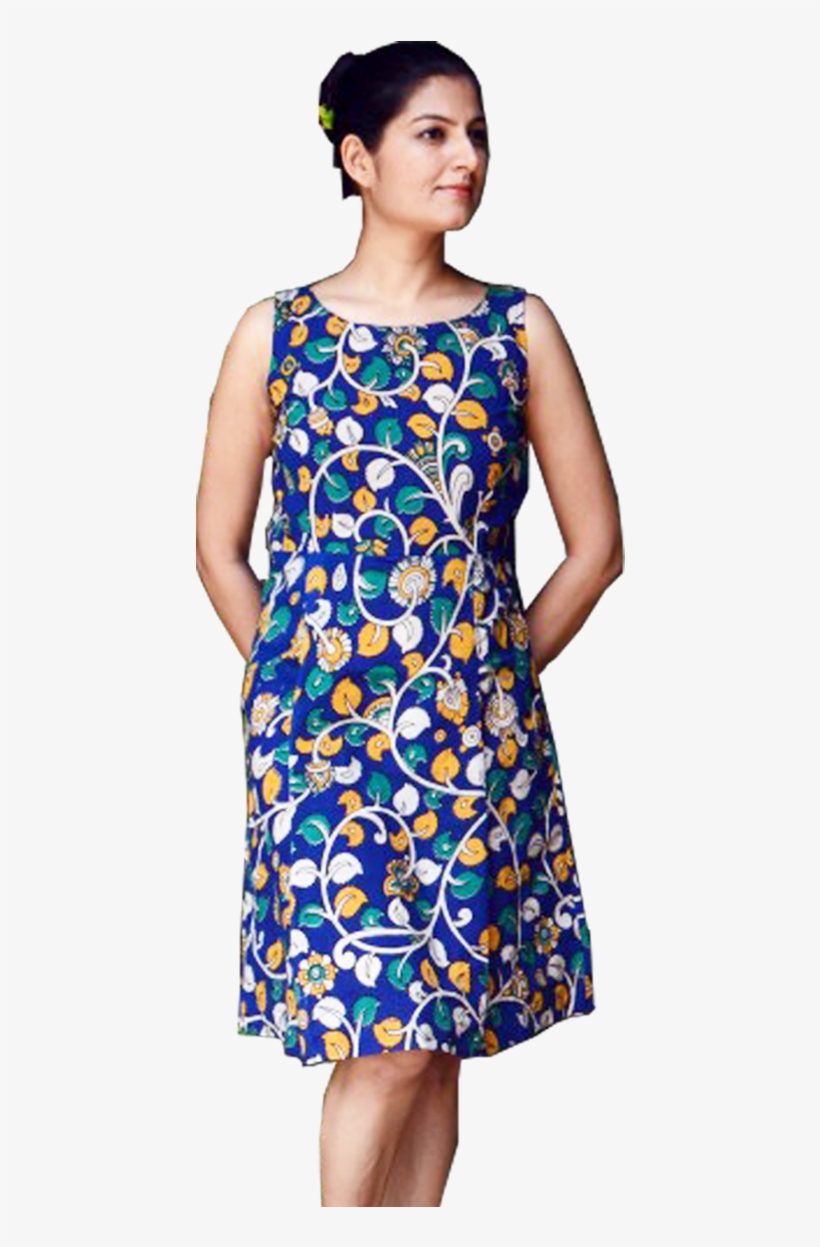 Blue Kalamkari Frock - Day Dress, transparent png