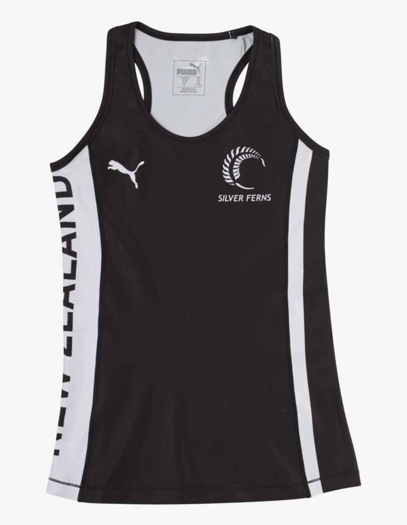 Puma Silver Ferns Youth Training Singlet Black/white - New Zealand National Netball Team, transparent png