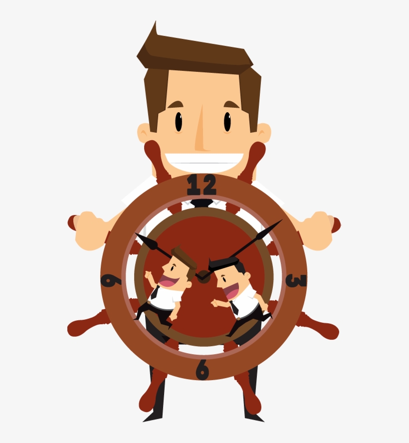 Cartoon Smiling Businessman Sailing A Wooden Rudder - Stock Photography, transparent png