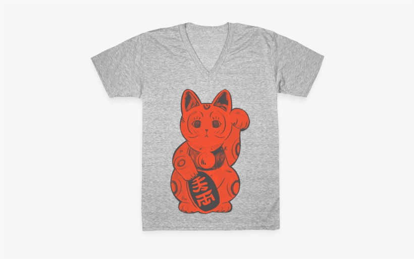 Japanese Lucky Cat V-neck Tee Shirt - Baking Shirt Design, transparent png