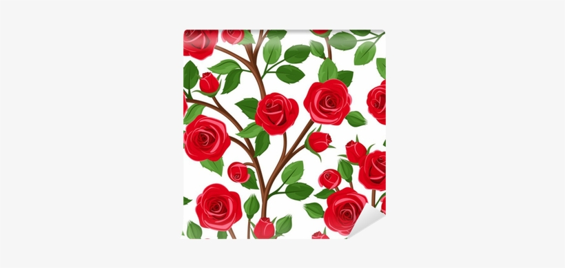 Seamless Background With Branches Of Red Roses - Clip Art, transparent png