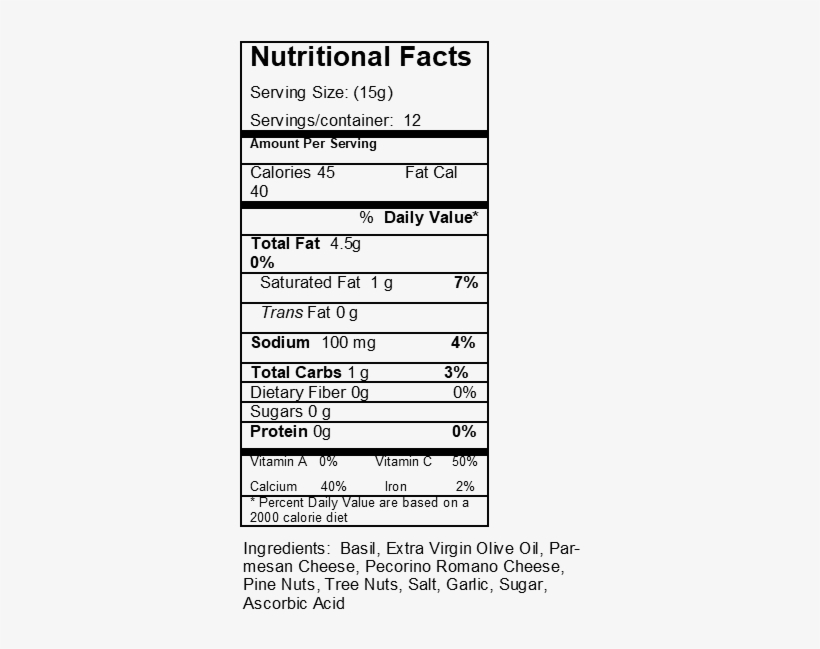 Basil Pesto Nutrition Facts 350x647 PNG Download PNGkit
