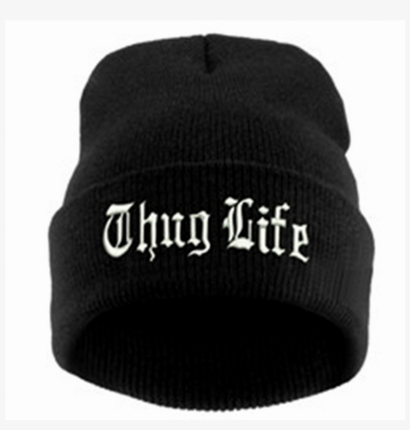 Thug Life Knit Black Beanie Hat, transparent png
