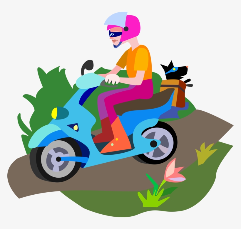 Vector Illustration Of Motorcyclist Rides Motor Scooter - Scooter Clipart, transparent png