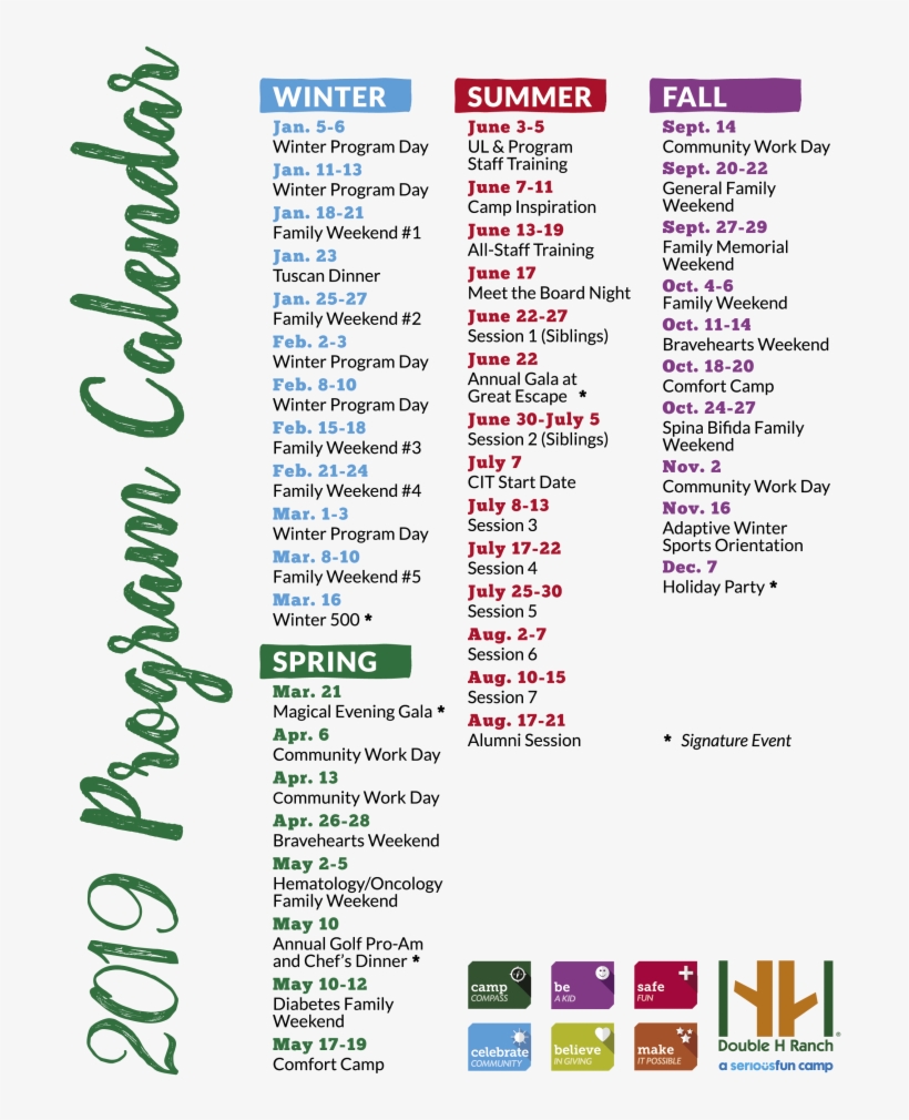 2019 Program Calendar Graphic - Double "h" Ranch, transparent png