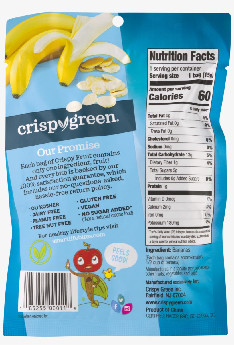 Crispy Green Crispy Fruit 100% Freeze-dried Banana, - Banana, transparent png